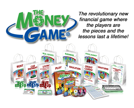 Image of The Money Game with the words the revolutionary new financial game where the players are the pieces and the lessons last a lifetime!